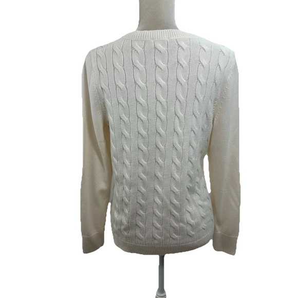 Talbots White Cable Knit Crewneck Sweater Womens Large Classic Long Sleeve - Picture 3 of 8